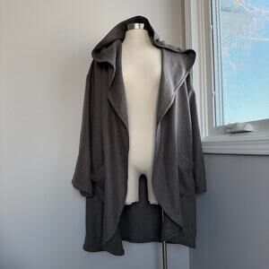 Vintage gray and blue plaid hooded cardigan with pockets